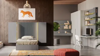 Cameretta componibile in laccato opaco e melaminico con letto contenitore Start T11 di Clever