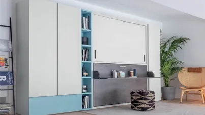 Letto singolo a scomparsa chiuso con scrivania integrata in laccato opaco Hiro Armadio di Clever