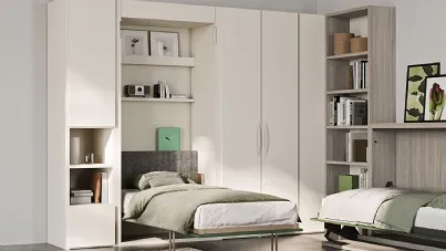Letto singolo a scomparsa in laccato opaco Shin di Clever