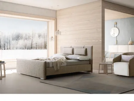 Letto con testiera e box contenitore in tessuto trapuntato Evergreen di Le Comfort